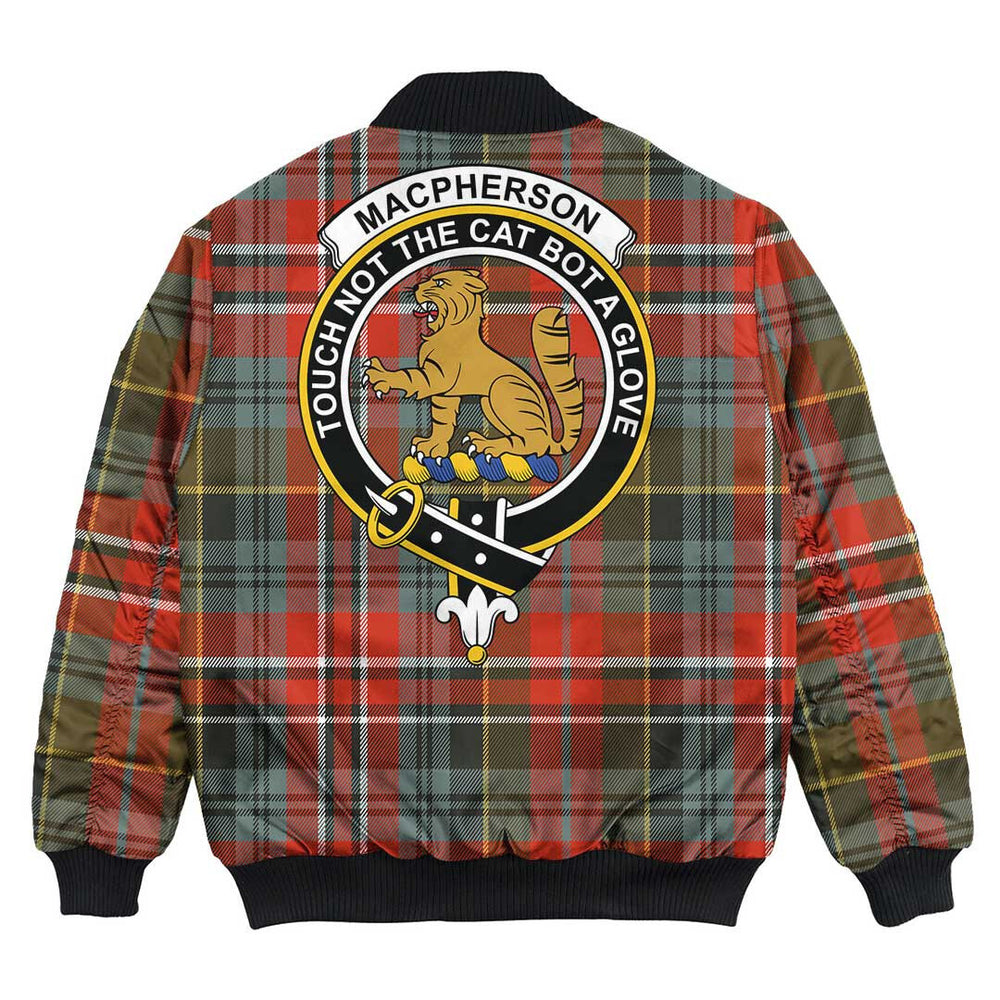 Clan MacPherson Weathered Tartan Crest Bomber Jacket AZ39 MacPherson Weathered Tartan Tartan Bomber Jacket   