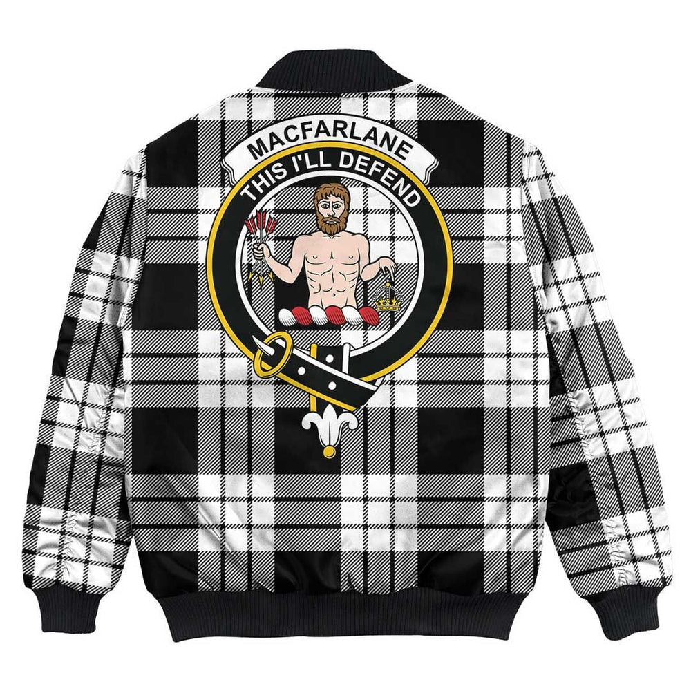 Clan MacFarlane Black & White Tartan Crest Bomber Jacket WS34 MacFarlane Black & White Tartan Tartan Bomber Jacket   