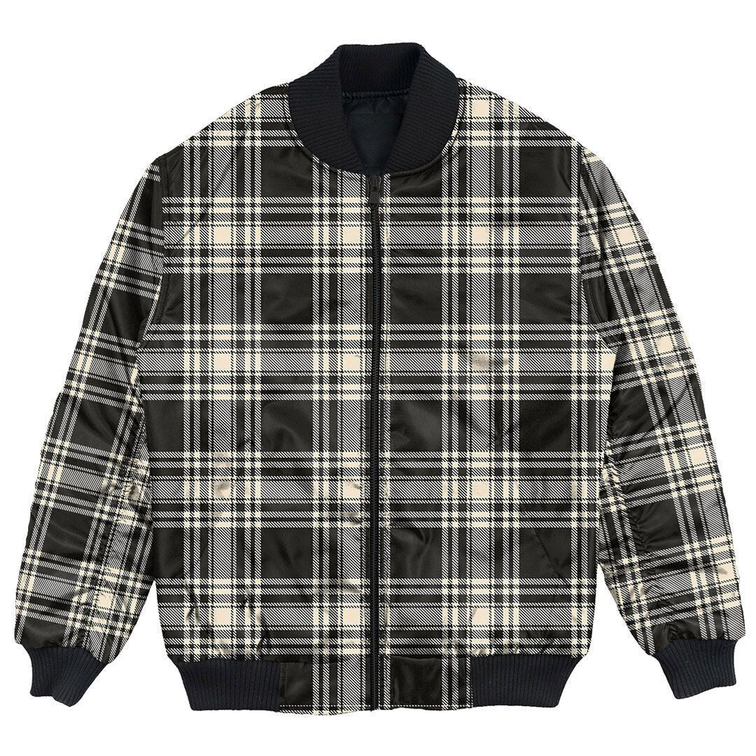 Clan Menzies Black & White Ancient Tartan Bomber Jacket JV31 Menzies Black & White Ancient Tartan Tartan Bomber Jacket   