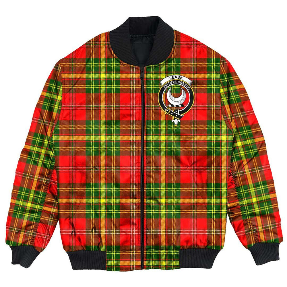 Clan Leask Tartan Crest Bomber Jacket GR52 Leask Tartan Tartan Bomber Jacket   
