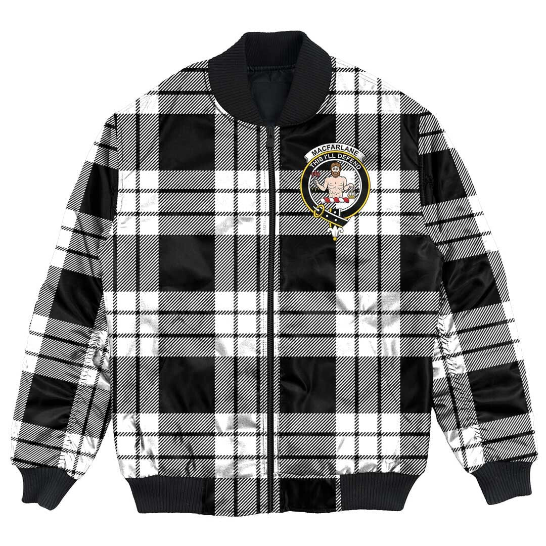Clan MacFarlane Black & White Ancient Tartan Crest Bomber Jacket WX52 MacFarlane Black & White Ancient Tartan Tartan Bomber Jacket   