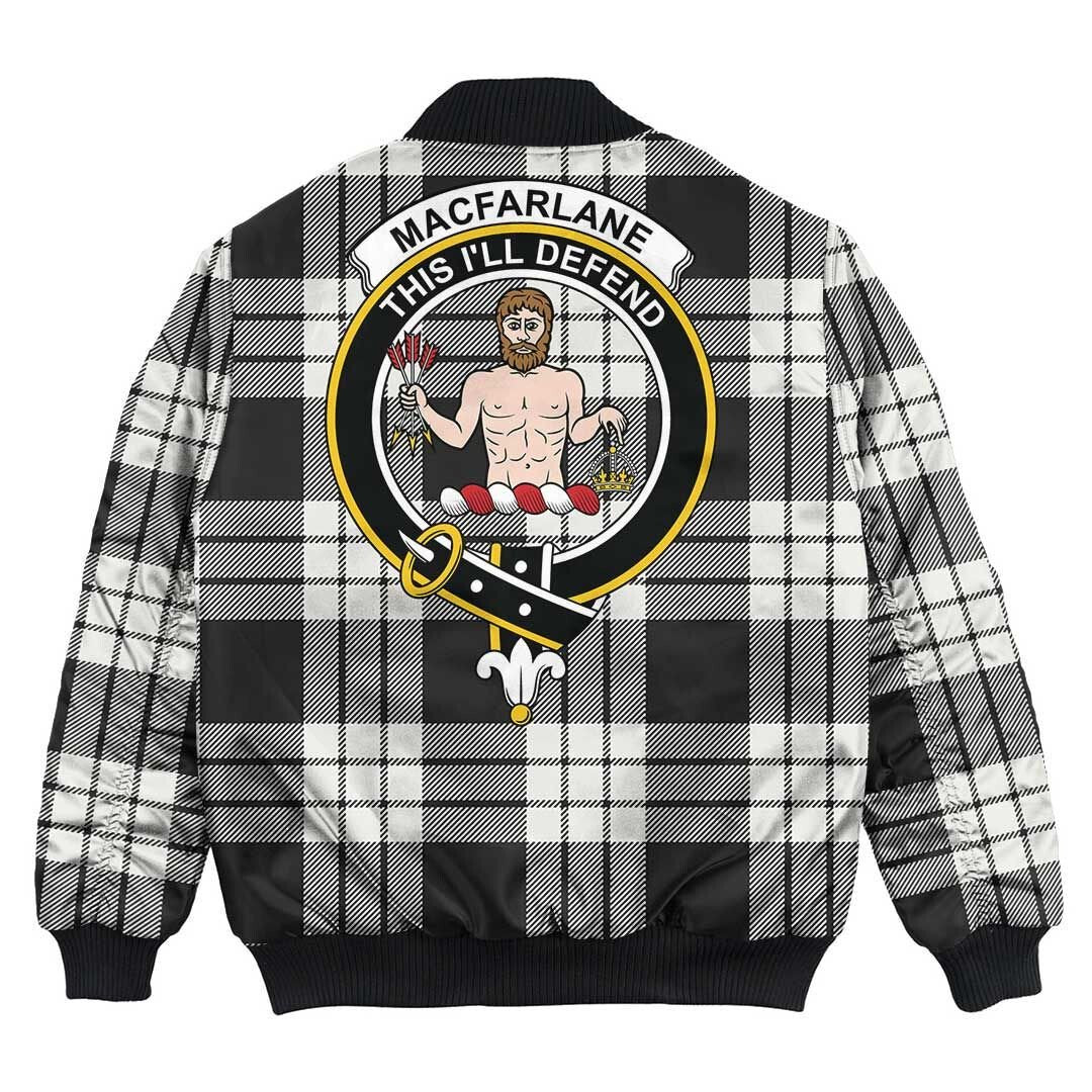 Clan MacFarlane Black & White Ancient Tartan Crest Bomber Jacket WX52 MacFarlane Black & White Ancient Tartan Tartan Bomber Jacket   