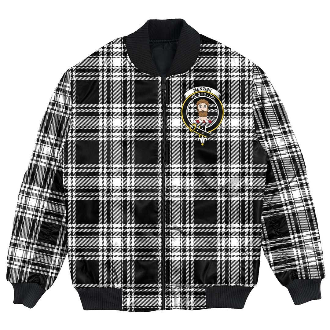 Clan Menzies Black & White Modern Tartan Crest Bomber Jacket IJ92 Menzies Black & White Modern Tartan Tartan Bomber Jacket   