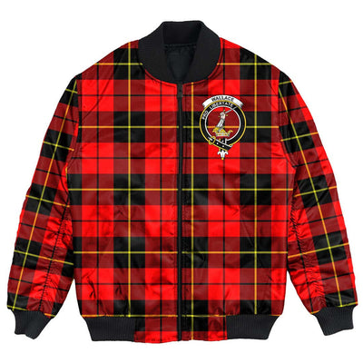 Clan Wallace Hunting Red Tartan Crest Bomber Jacket KW43