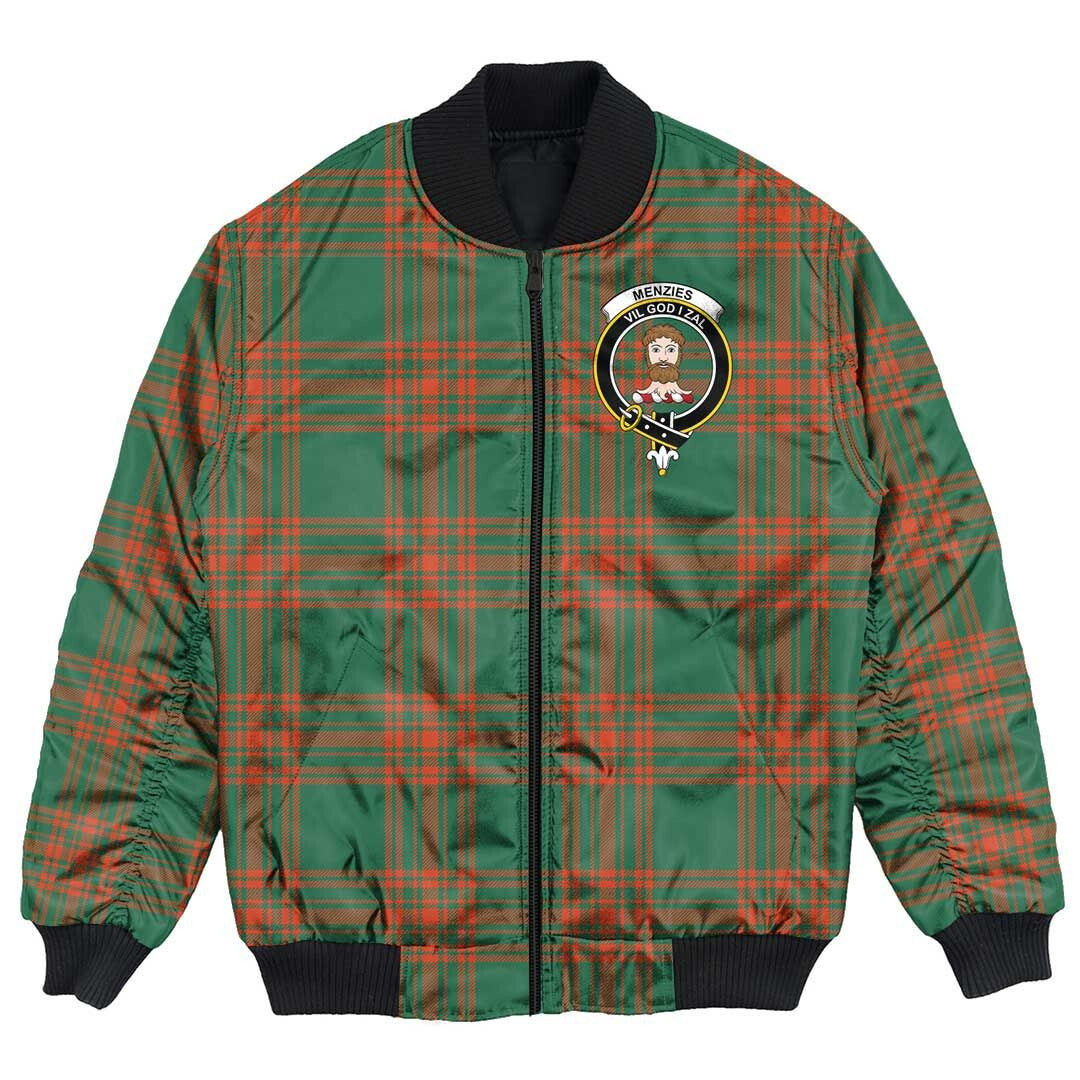 Clan Menzies Green Ancient Tartan Crest Bomber Jacket SA56 Menzies Green Ancient Tartan Tartan Bomber Jacket   