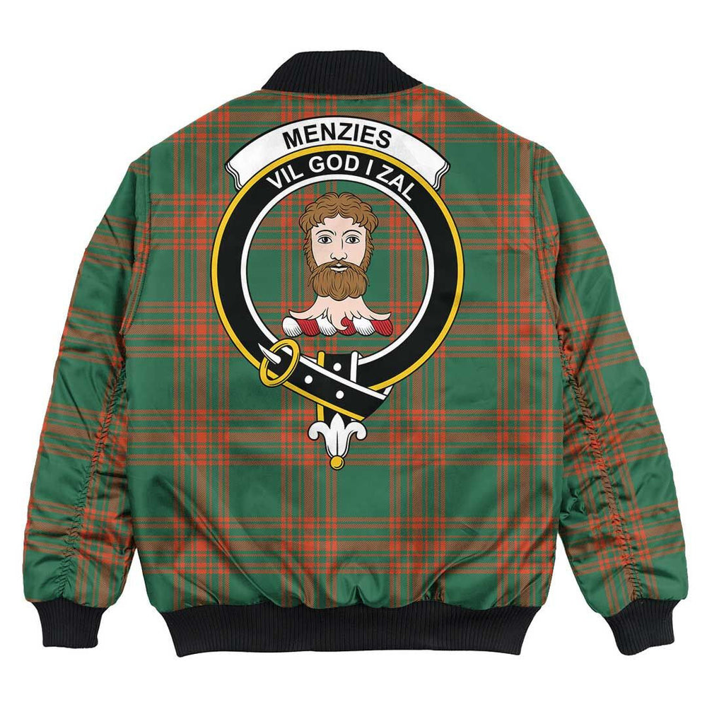 Clan Menzies Green Ancient Tartan Crest Bomber Jacket SA56 Menzies Green Ancient Tartan Tartan Bomber Jacket   