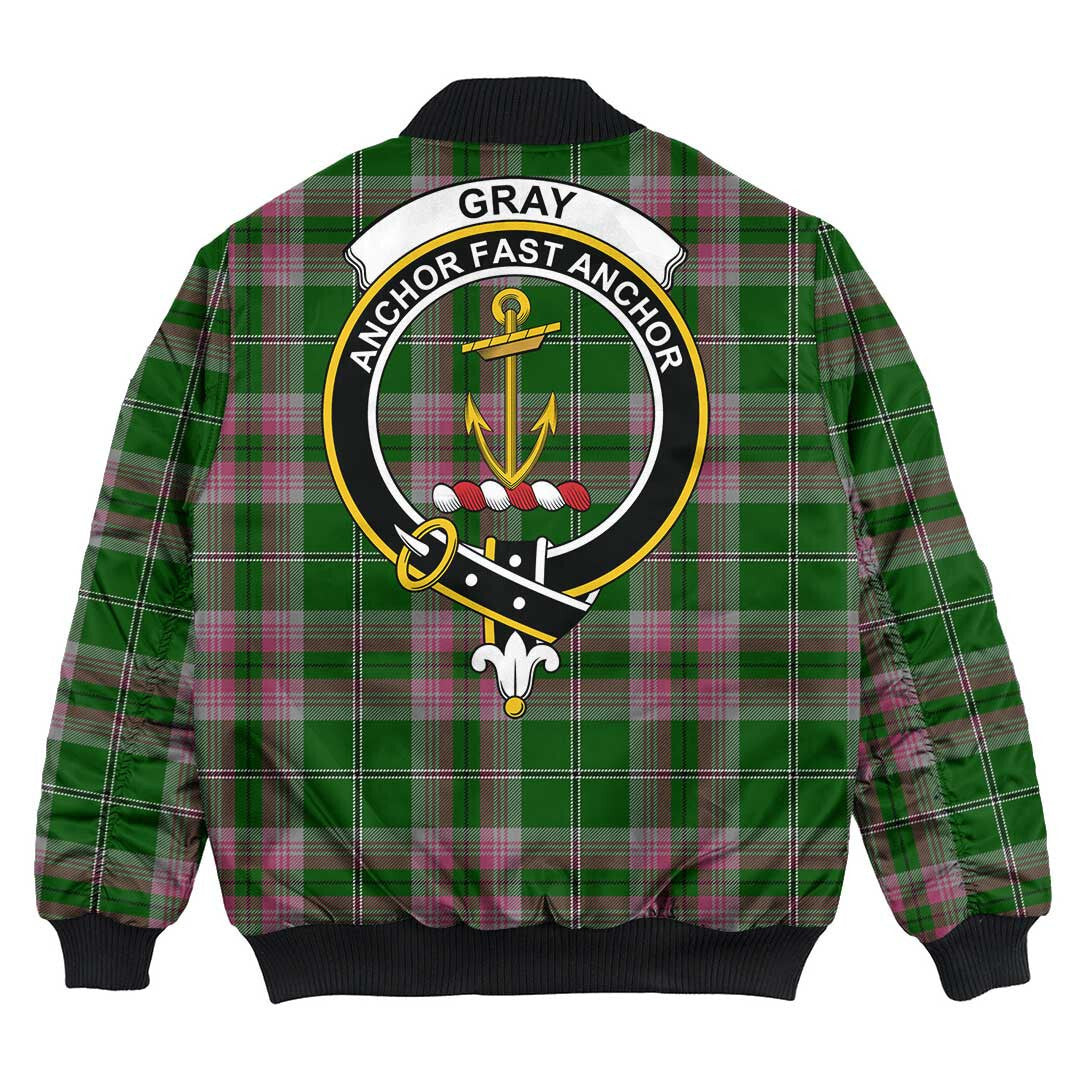 Clan Gray Hunting Tartan Crest Bomber Jacket PT57 Gray Hunting Tartan Tartan Bomber Jacket   