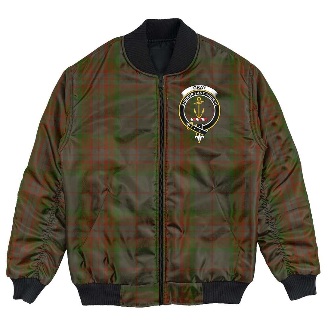 Clan Gray Hunting Tartan Crest Bomber Jacket PT57 Gray Hunting Tartan Tartan Bomber Jacket   