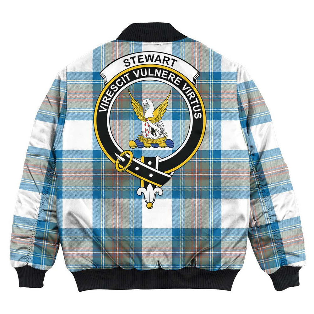 Clan Stewart Muted Blue Tartan Crest Bomber Jacket UR48 Stewart Muted Blue Tartan Tartan Bomber Jacket   
