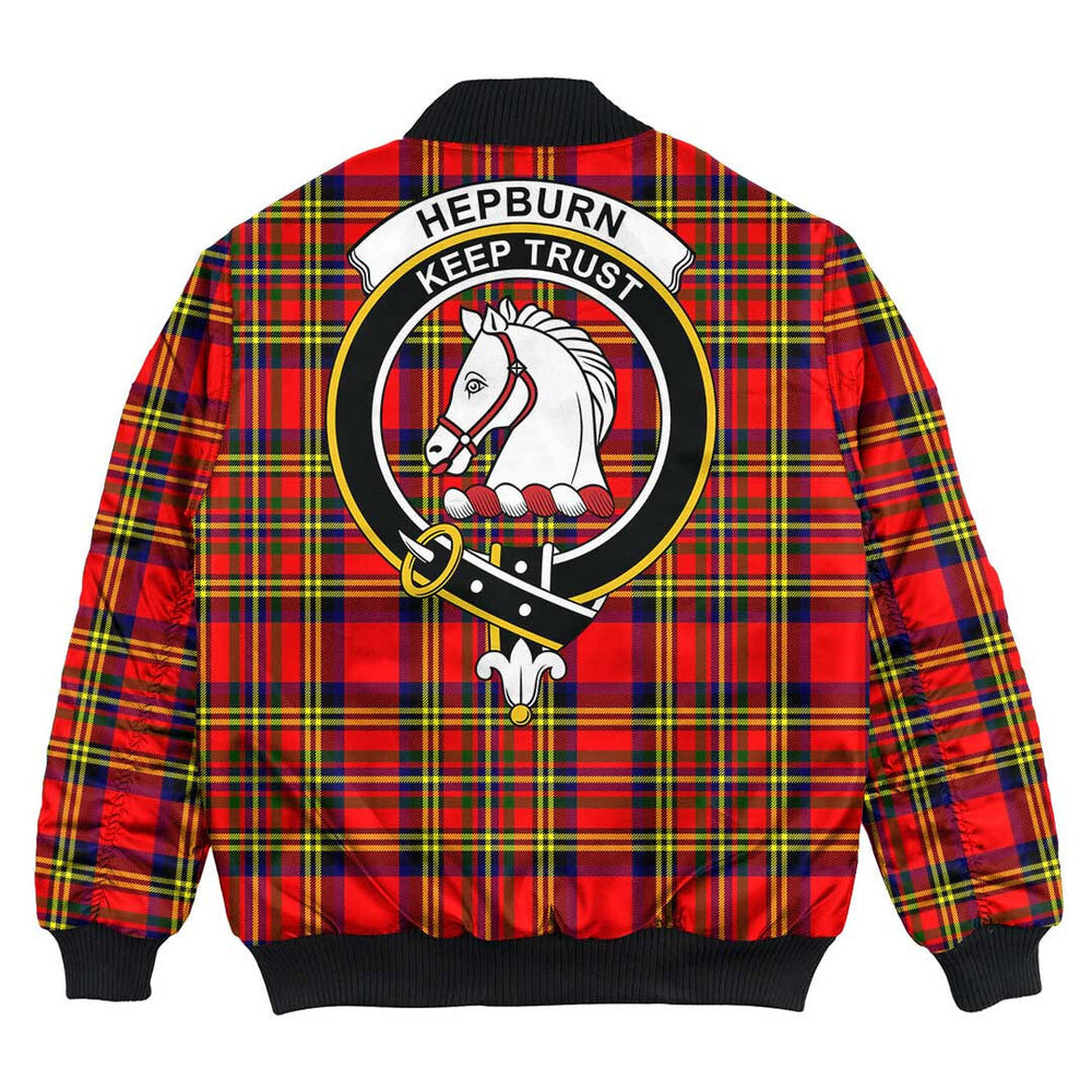 Clan Hepburn Tartan Crest Bomber Jacket PU52 Hepburn Tartan Tartan Bomber Jacket   