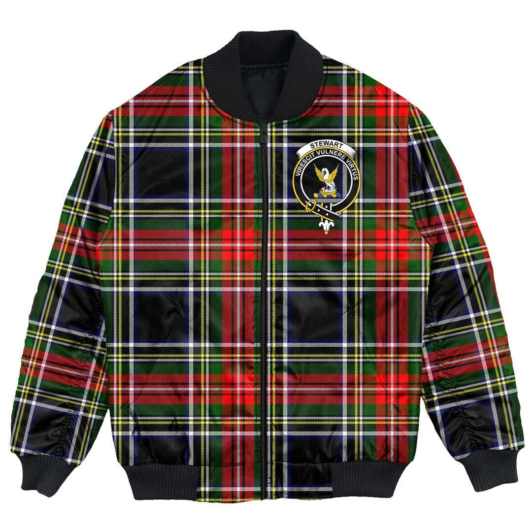 Clan Stewart Black Tartan Crest Bomber Jacket IY58 Stewart Black Tartan Tartan Bomber Jacket   