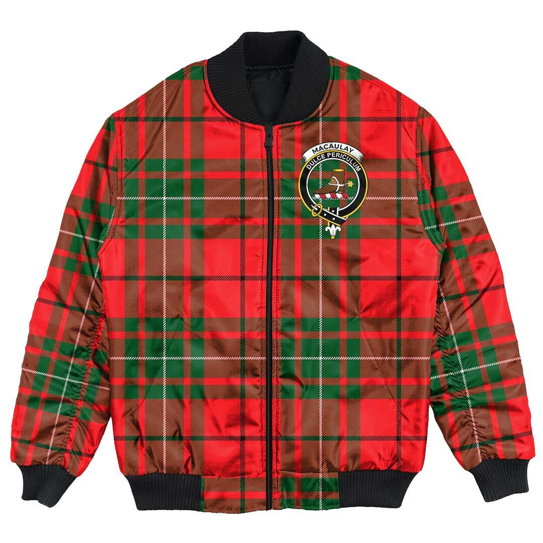 Clan MacAulay Modern Tartan Crest Bomber Jacket NK93 MacAulay Modern Tartan Tartan Bomber Jacket   