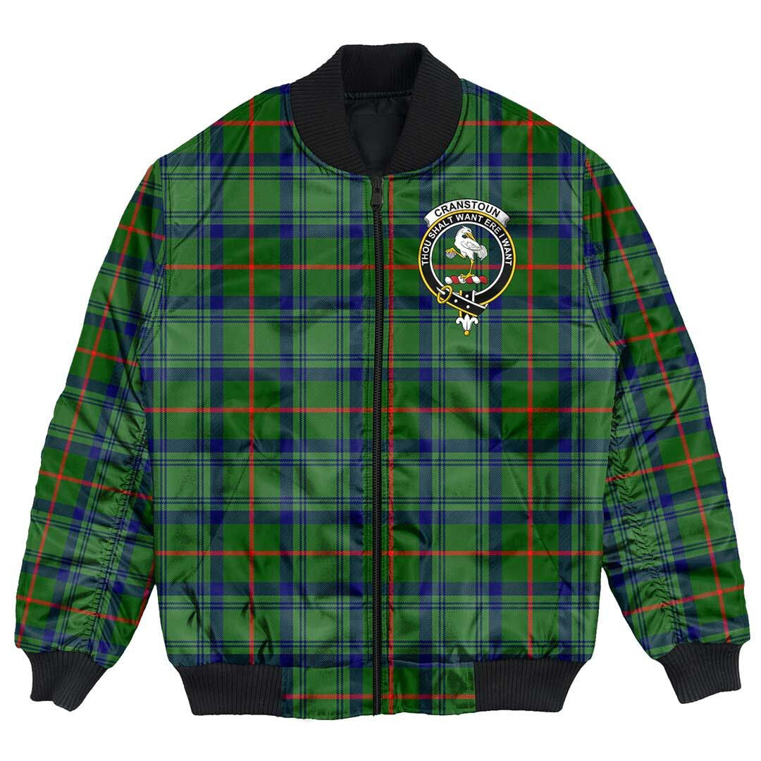 Clan Cranstoun Tartan Crest Bomber Jacket ZF50 Cranstoun Tartan Tartan Bomber Jacket   