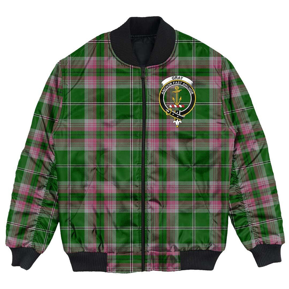 Clan Gray Tartan Crest Bomber Jacket HO39 Gray Tartan Tartan Bomber Jacket   