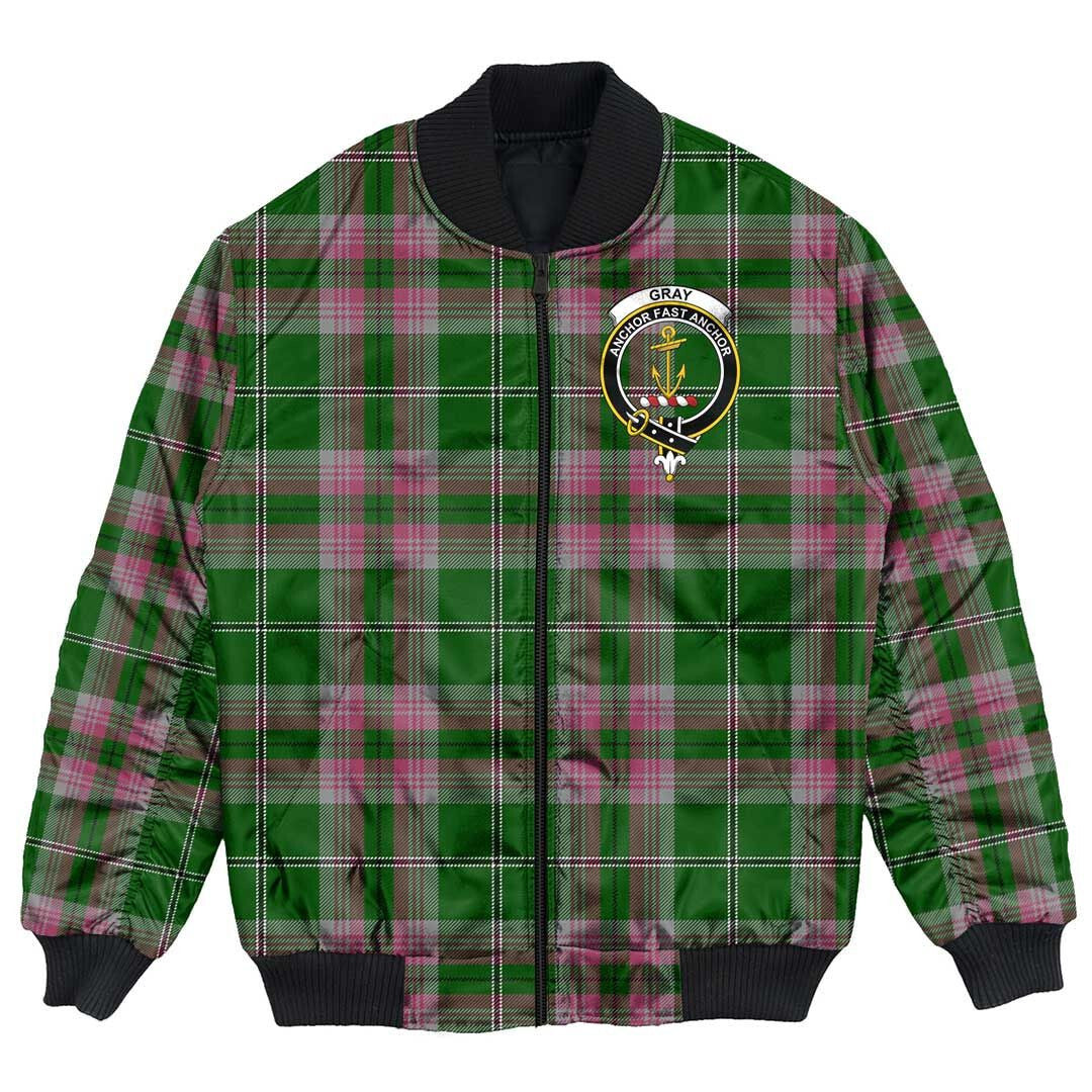 Clan Gray Tartan Crest Bomber Jacket HO39 Gray Tartan Tartan Bomber Jacket   