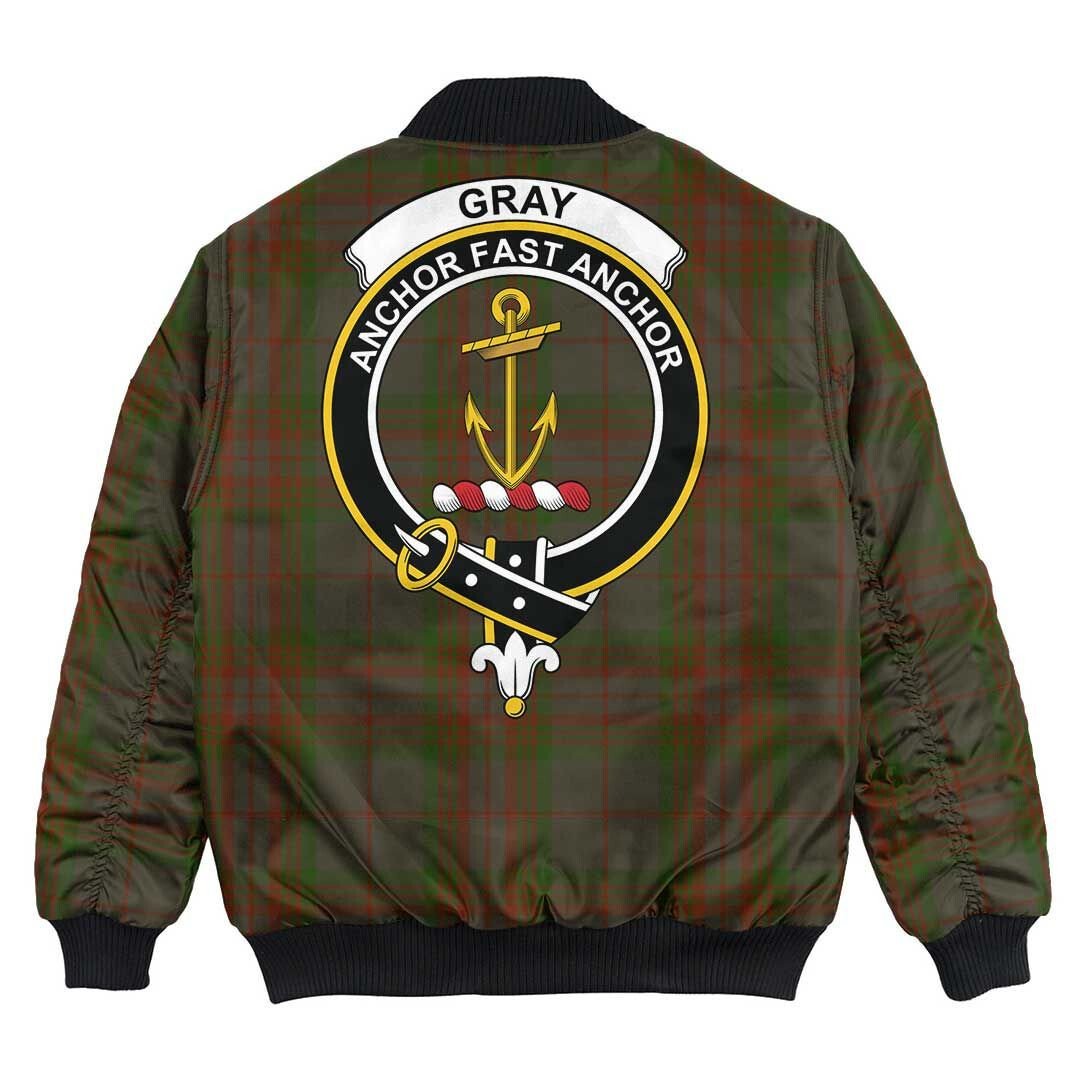 Clan Gray Tartan Crest Bomber Jacket HO39 Gray Tartan Tartan Bomber Jacket   