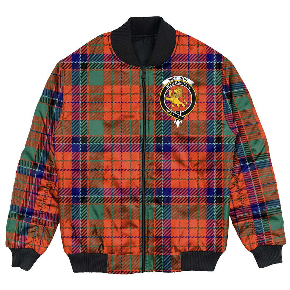 Clan Nicolson Ancient Tartan Crest Bomber Jacket LO25 Nicolson Ancient Tartan Tartan Bomber Jacket   