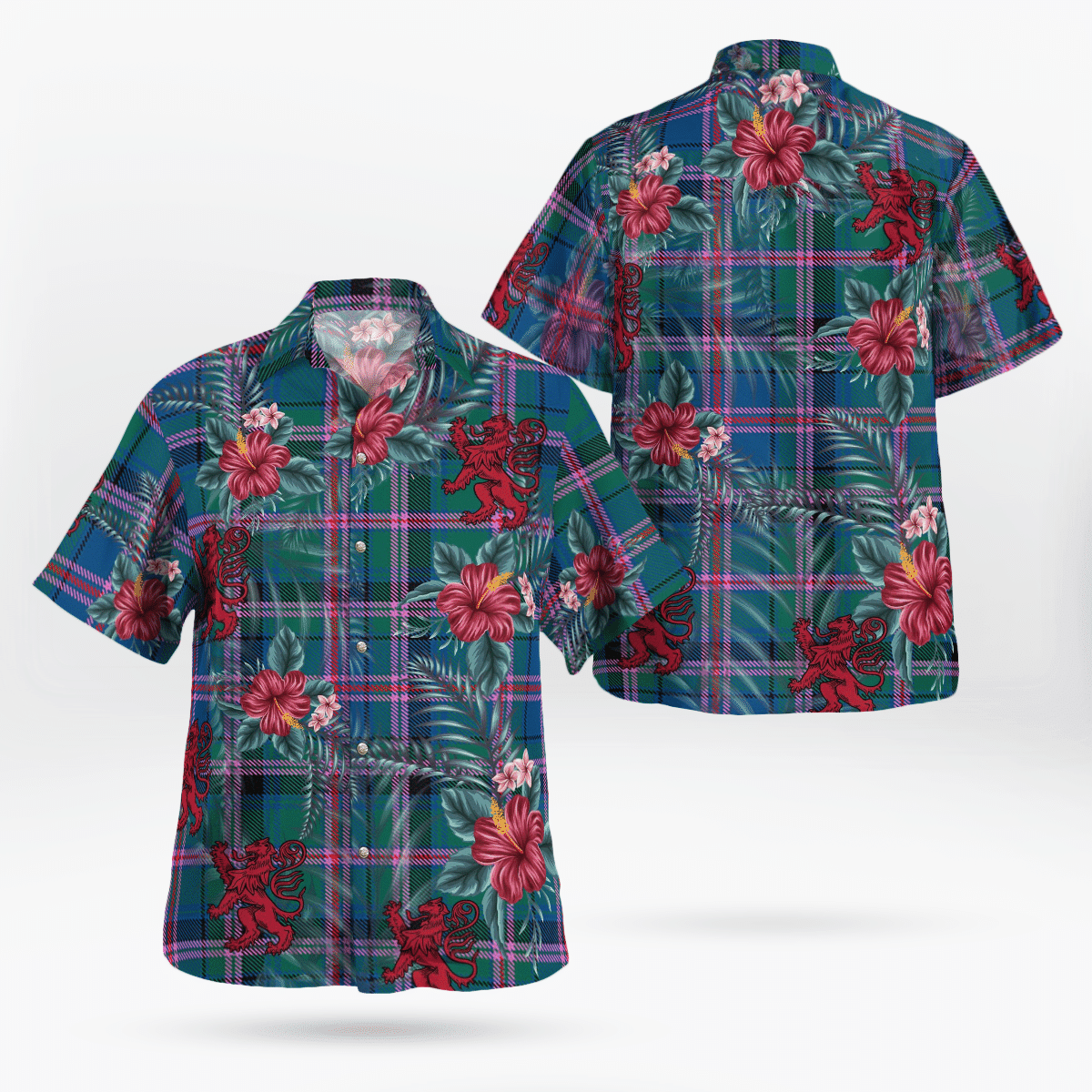 Clan Cooper Ancient  Tartan Scottish Lion Hawaiian Shirt QO29 Cooper Ancient Tartan Tartan Hawaii Shirt   