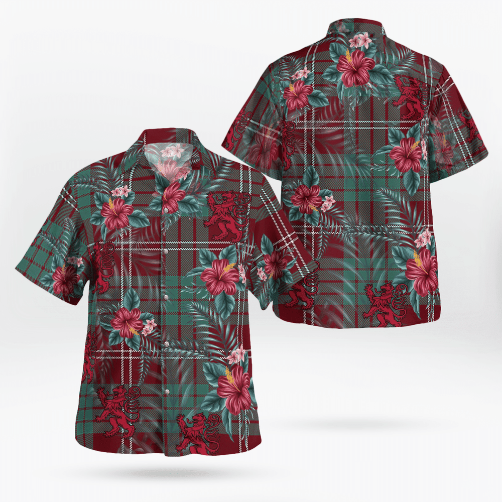 Clan Crawford Modern Tartan Scottish Lion Hawaiian Shirt CT68 Crawford Modern Tartan Tartan Hawaii Shirt   
