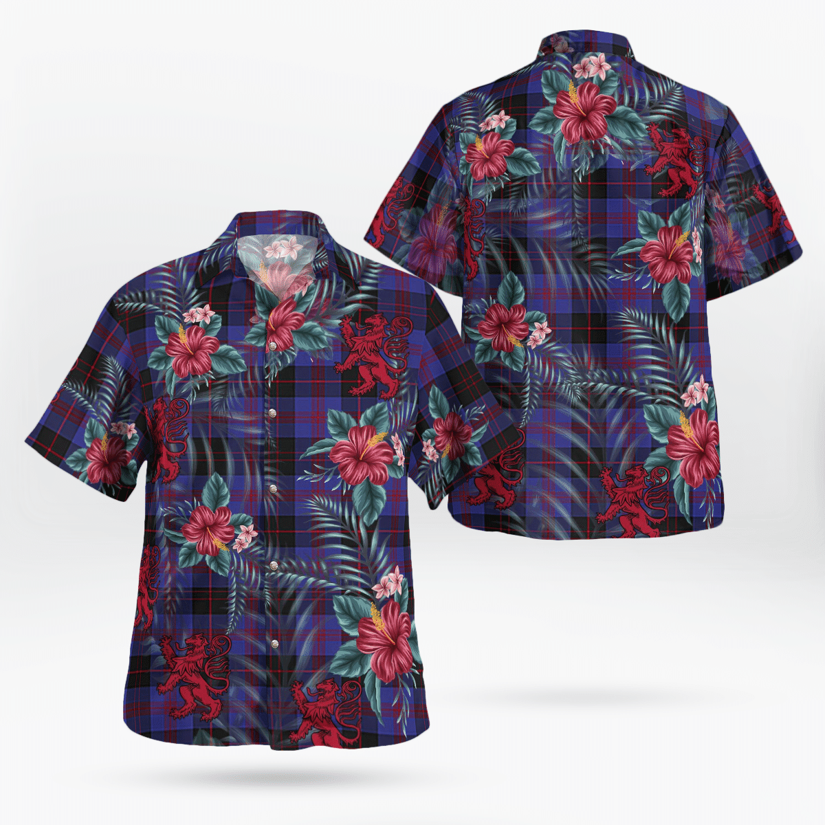 Clan Horsburgh Tartan Scottish Lion Hawaiian Shirt TV95 Horsburgh Tartan Tartan Hawaii Shirt   