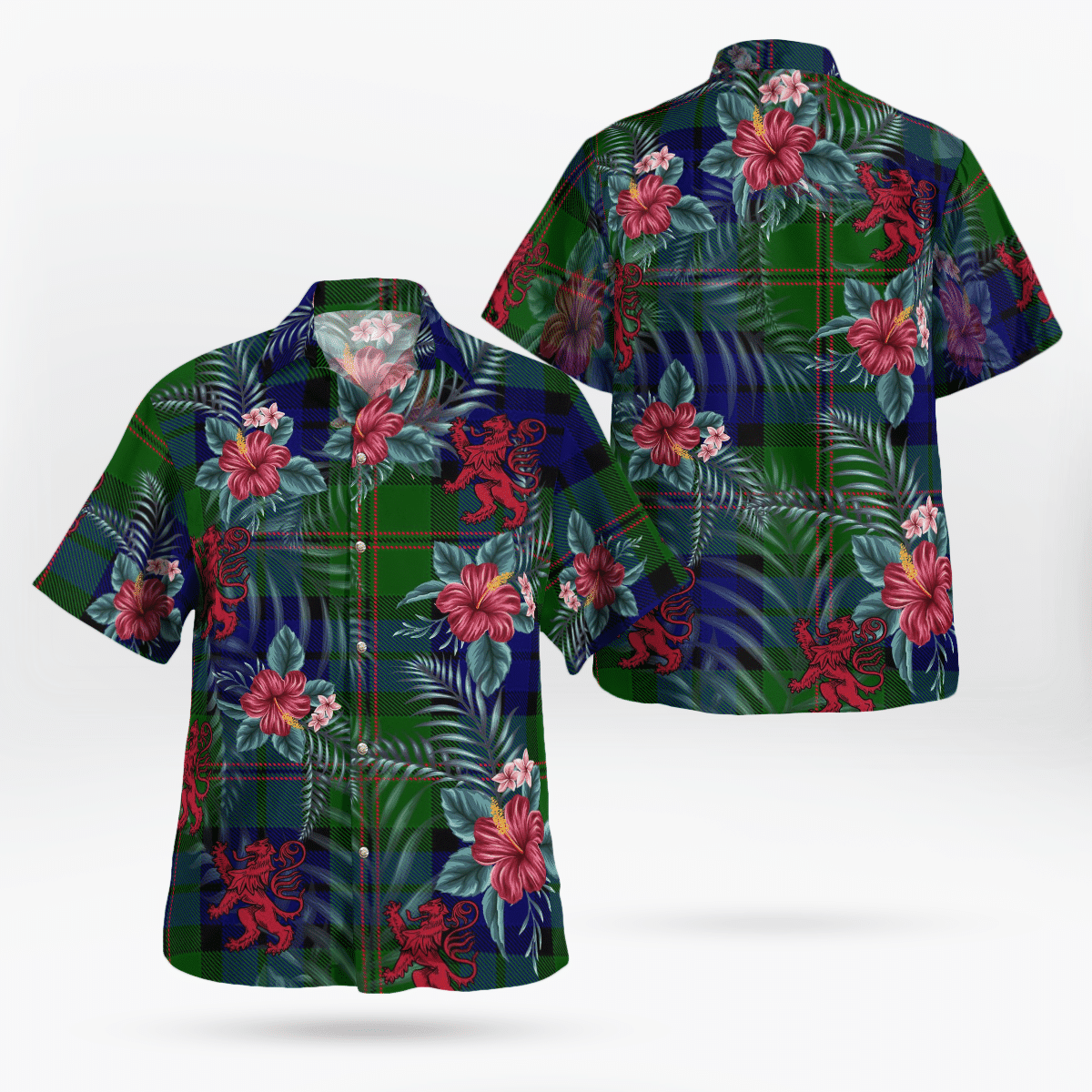 Clan Dundas Modern Tartan Scottish Lion Hawaiian Shirt FR27 Dundas Modern Tartan Tartan Hawaii Shirt   