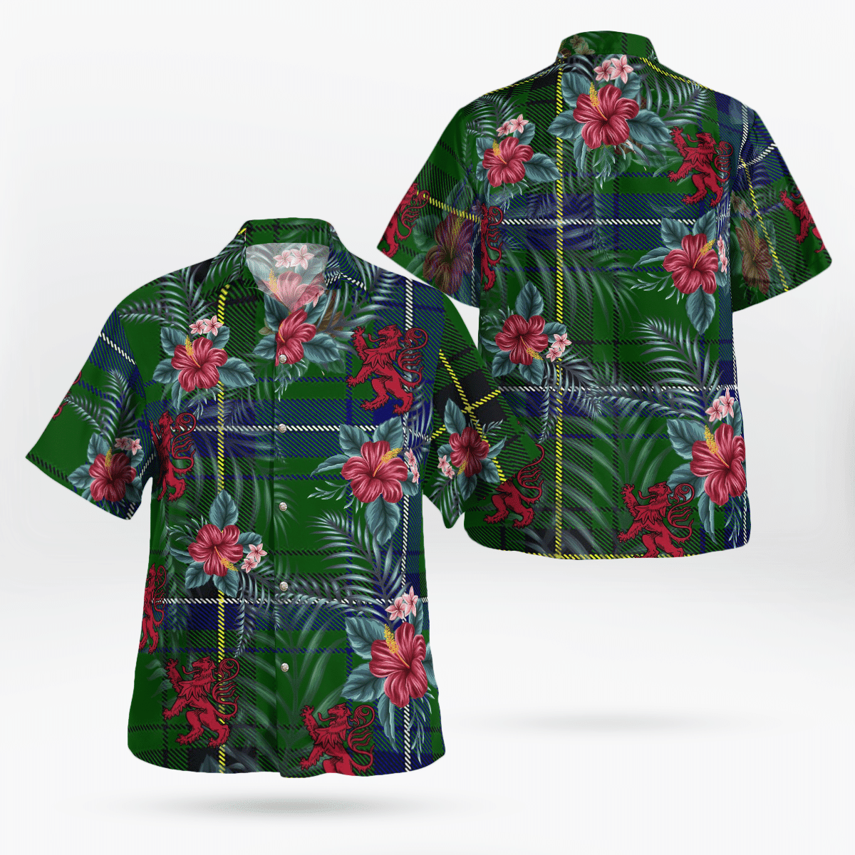 Clan Henderson Modern Tartan Scottish Lion Hawaiian Shirt GR73 Henderson Modern Tartan Tartan Hawaii Shirt   