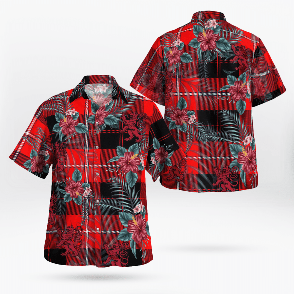 Clan Cunningham Modern Tartan Scottish Lion Hawaiian Shirt SV51 Cunningham Modern Tartan Tartan Hawaii Shirt   