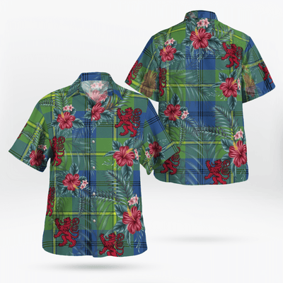 Clan Johnston Ancient Tartan Scottish Lion Hawaiian Shirt GN57