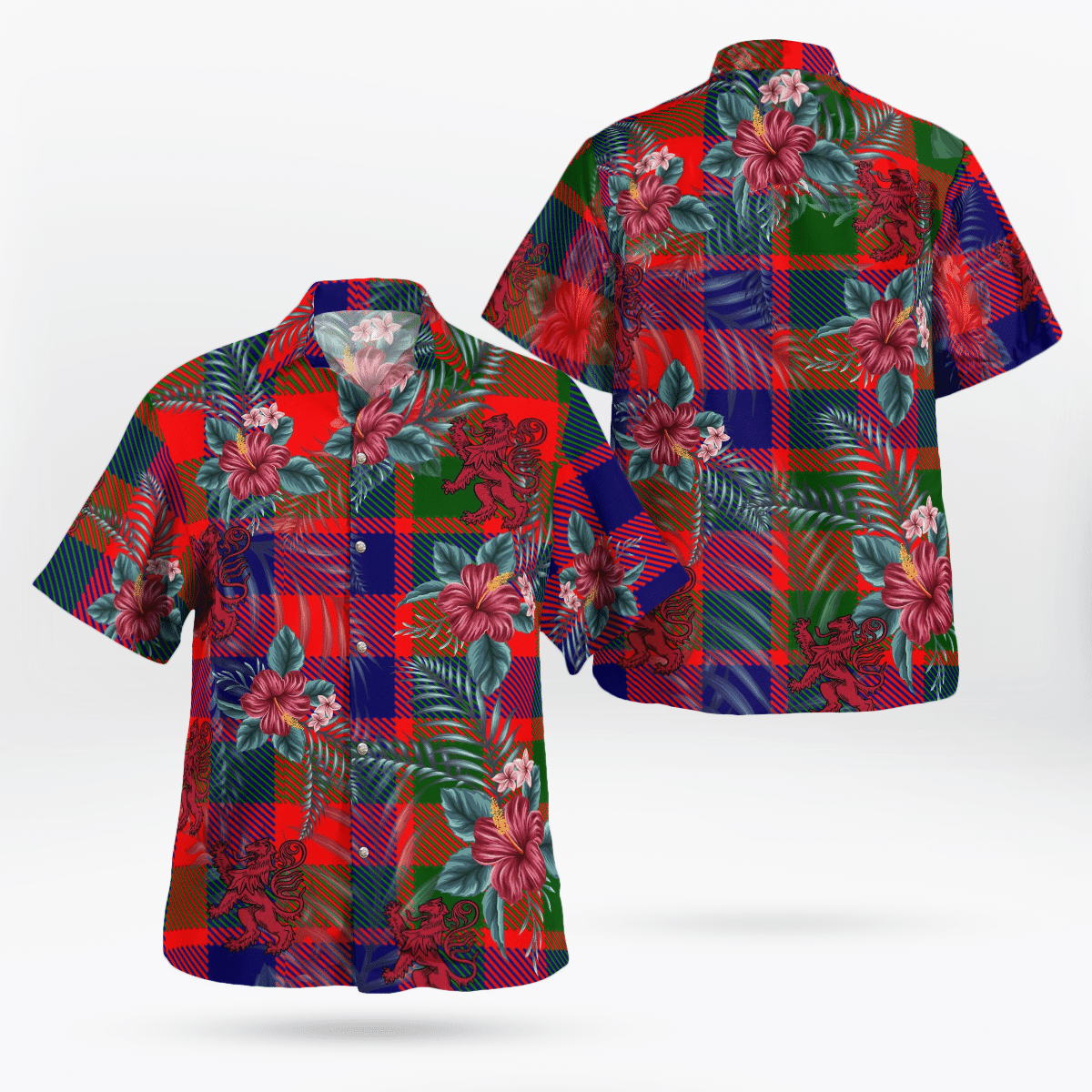 Clan Gow Modern Tartan Scottish Lion Hawaiian Shirt BQ67 Gow Modern Tartan Tartan Hawaii Shirt   