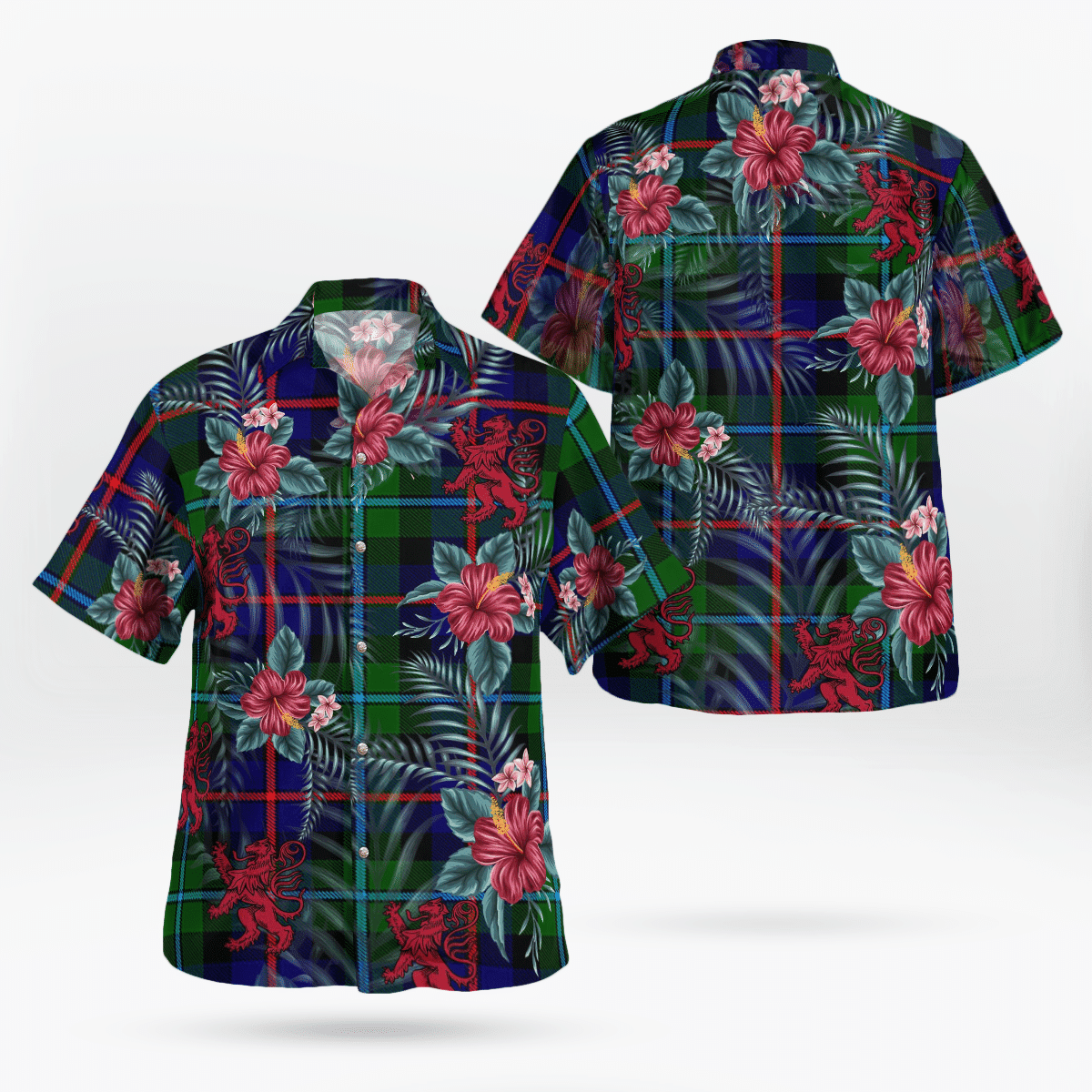Clan Campbell of Cawdor Modern Tartan Scottish Lion Hawaiian Shirt RL67 Campbell of Cawdor Modern Tartan Tartan Hawaii Shirt   