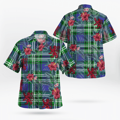 Clan Haliburton Tartan Scottish Lion Hawaiian Shirt