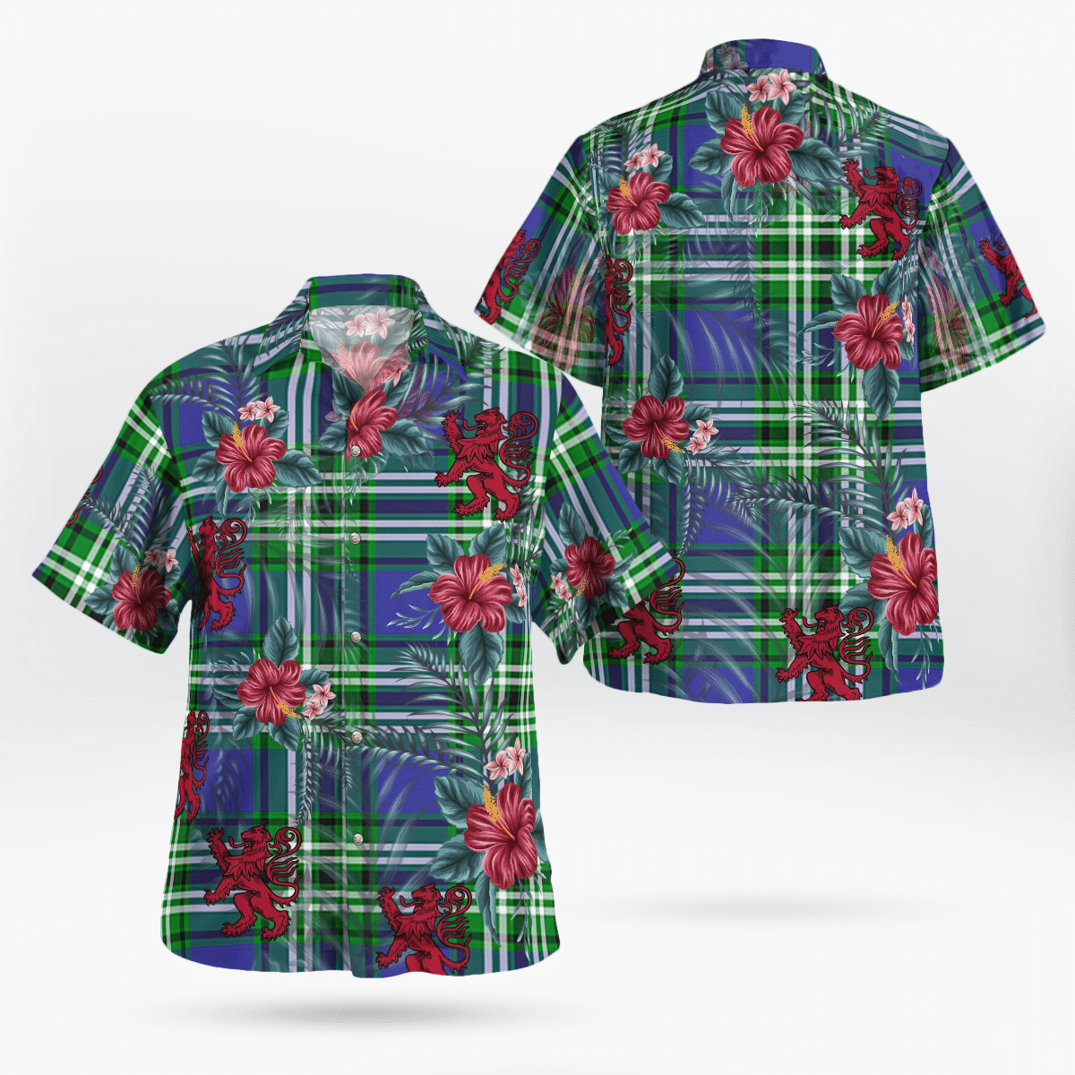 Clan Haliburton Tartan Scottish Lion Hawaiian Shirt FL53 Haliburton Tartan Tartan Hawaii Shirt   