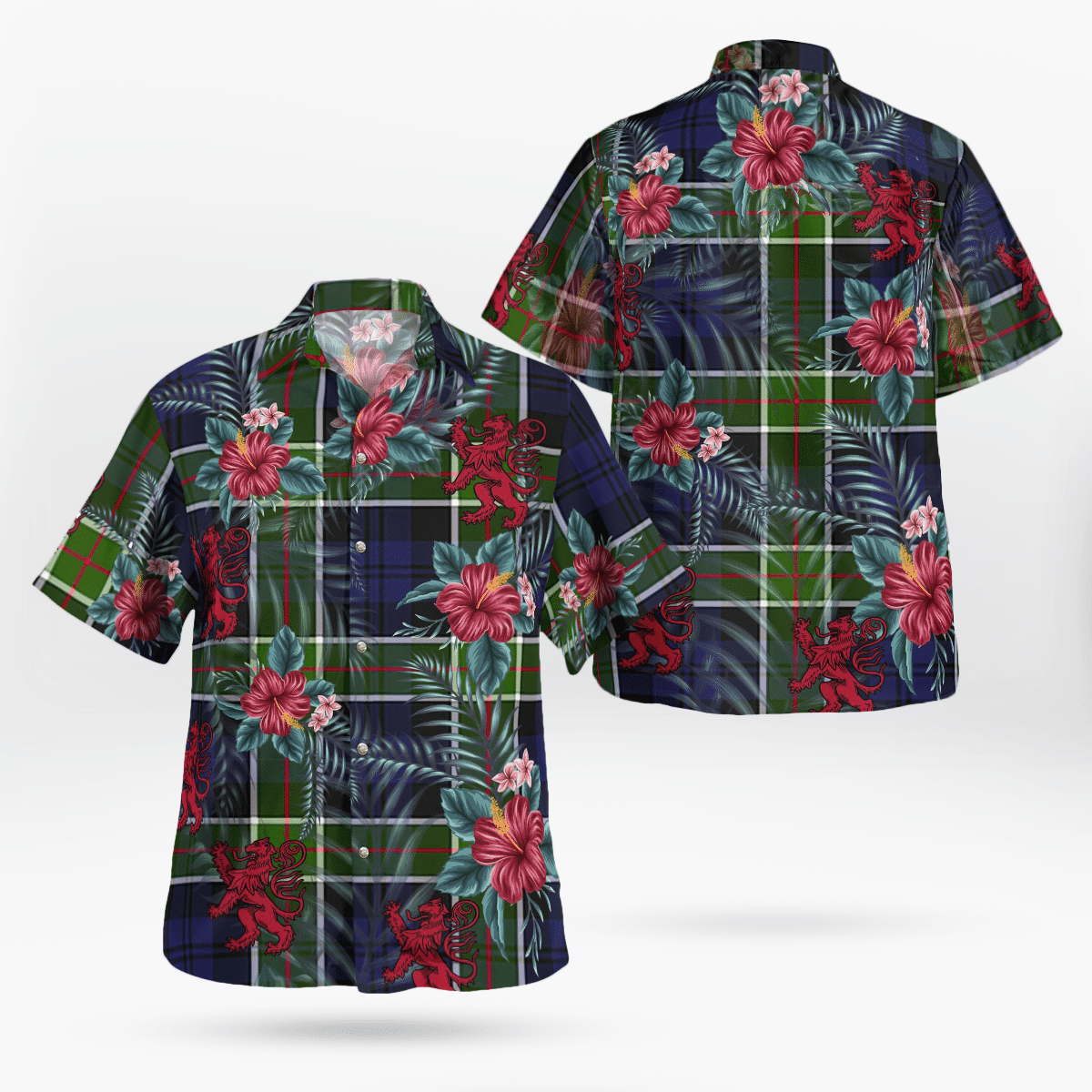 Clan Colquhoun Tartan Scottish Lion Hawaiian Shirt QR88 Colquhoun Tartan Tartan Hawaii Shirt   