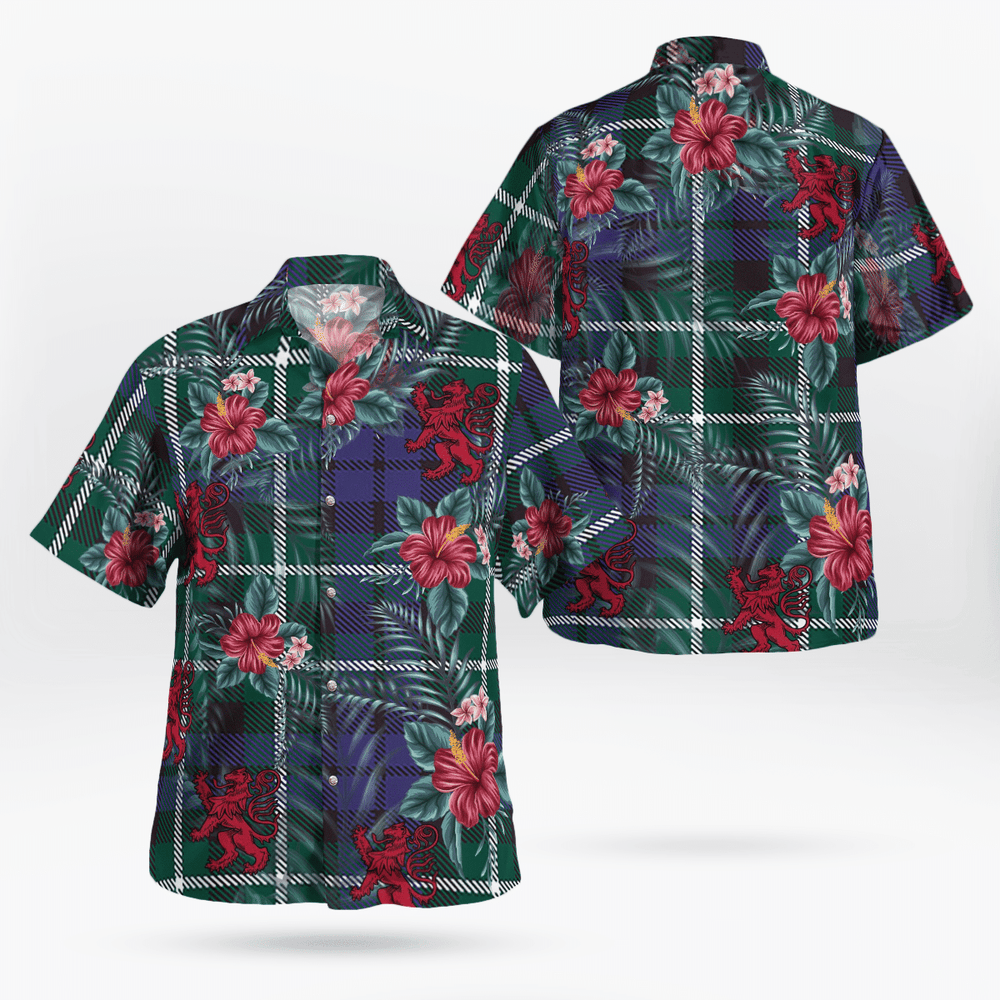 Clan Graham of Montrose Modern Tartan Scottish Lion Hawaiian Shirt FT59 Graham of Montrose Modern Tartan Tartan Hawaii Shirt   