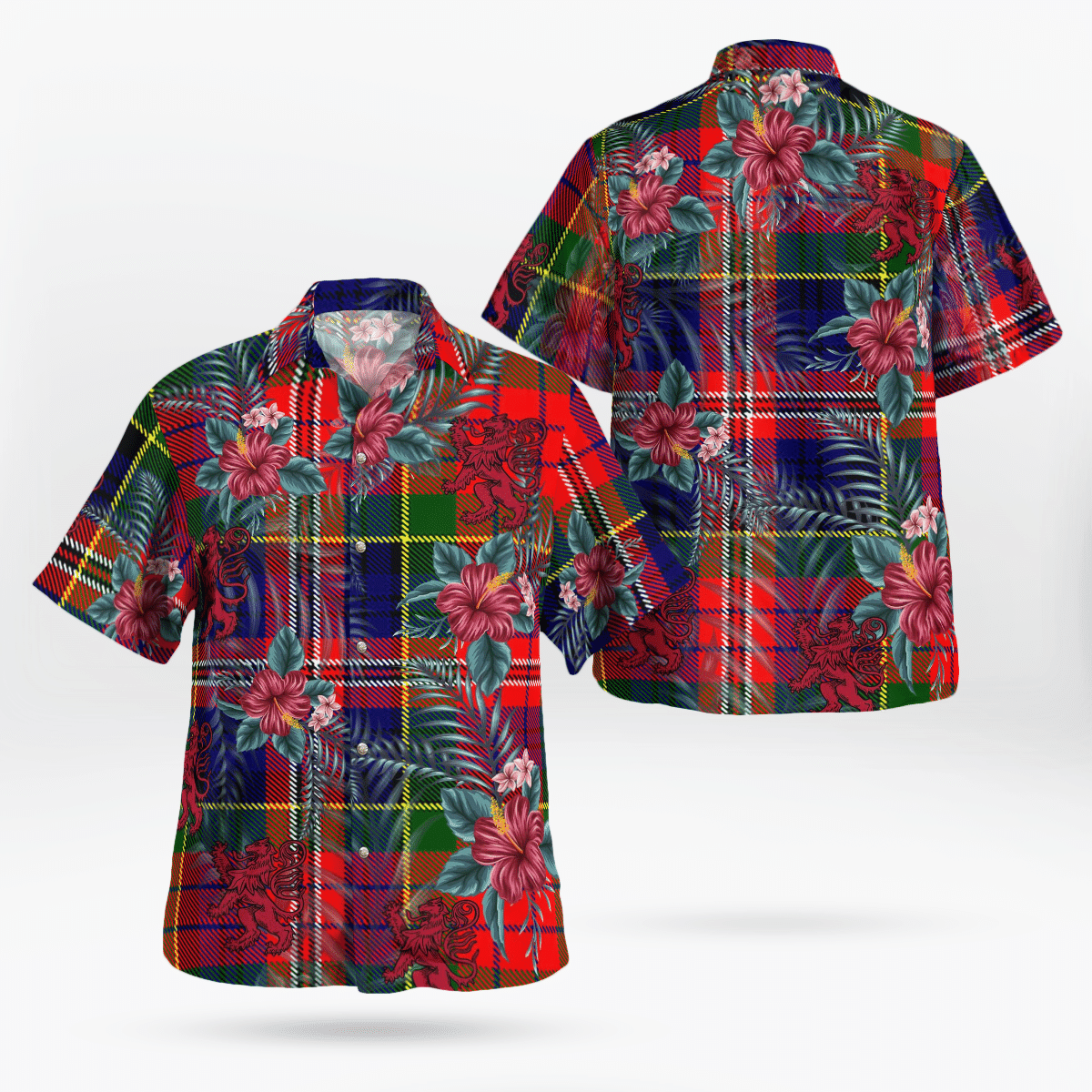 Clan MacPherson Modern Tartan Scottish Lion Hawaiian Shirt ZV67 MacPherson Modern Tartan Tartan Hawaii Shirt   