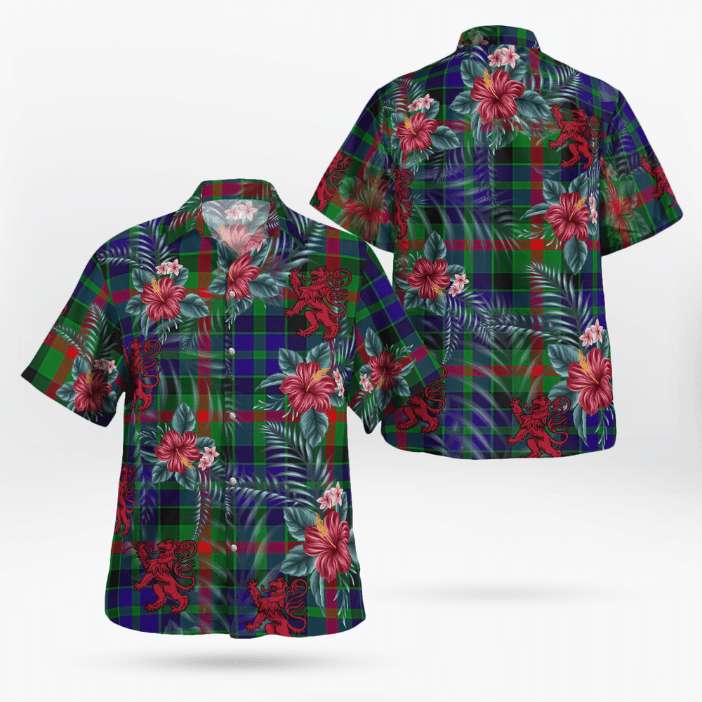 Clan Gunn Tartan Scottish Lion Hawaiian Shirt QU42 Gunn Tartan Tartan Hawaii Shirt   