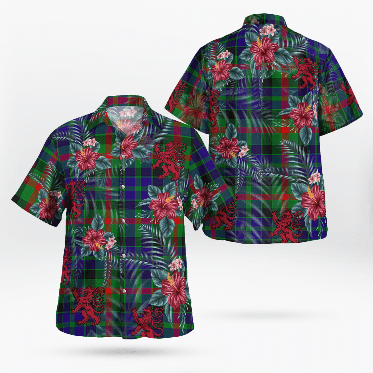 Clan Gunn Tartan Scottish Lion Hawaiian Shirt QU42 Gunn Tartan Tartan Hawaii Shirt   