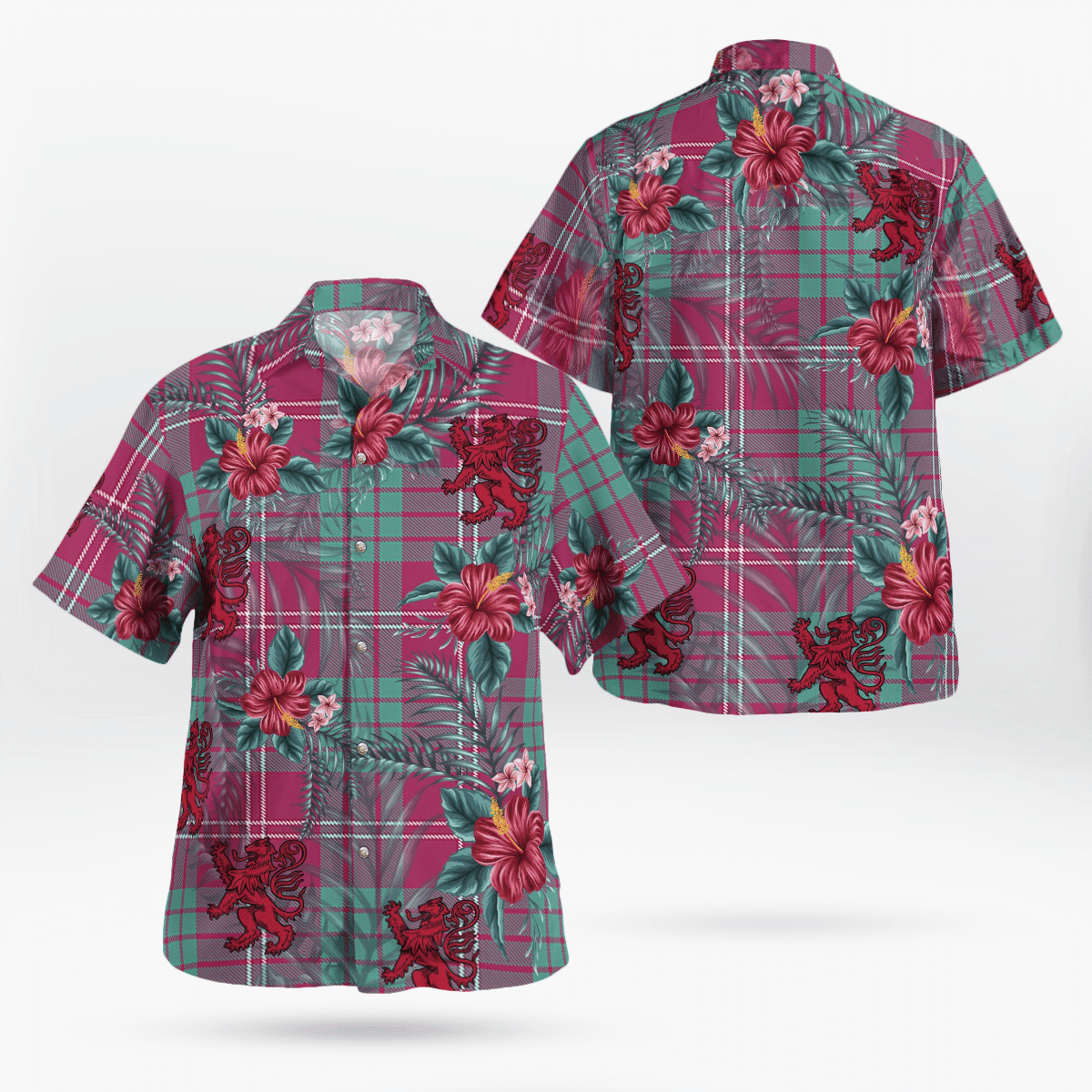 Clan Crawford Ancient Tartan Scottish Lion Hawaiian Shirt HQ46 Crawford Ancient Tartan Tartan Hawaii Shirt   