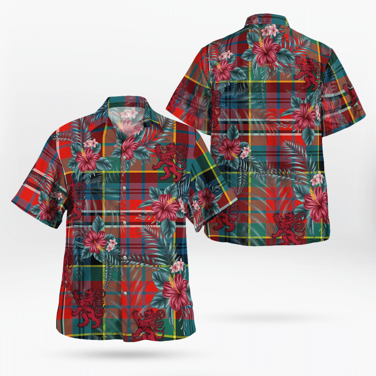 Clan MacPherson Ancient Tartan Scottish Lion Hawaiian Shirt NJ23 MacPherson Ancient Tartan Tartan Hawaii Shirt   