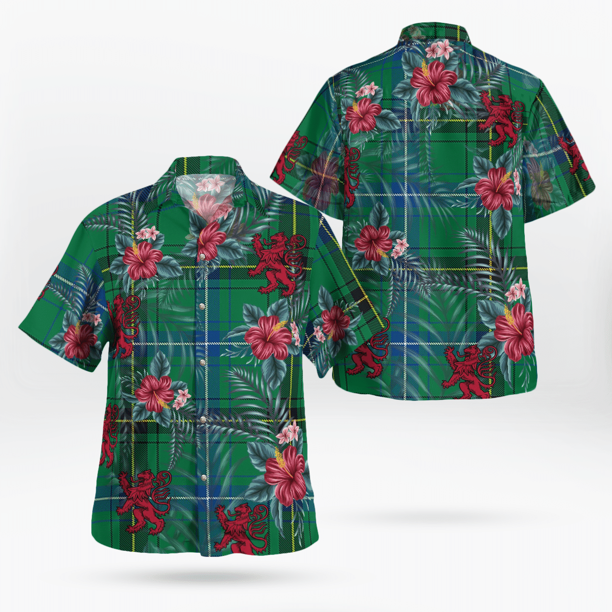 Clan Henderson Ancient Tartan Scottish Lion Hawaiian Shirt MP63 Henderson Ancient Tartan Tartan Hawaii Shirt   