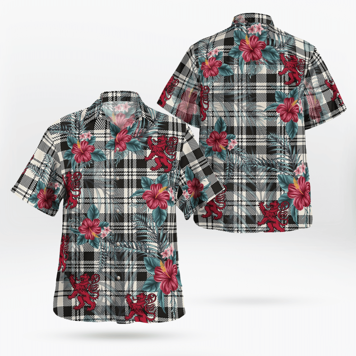 Clan Scott Black & White Ancient Tartan Scottish Lion Hawaiian Shirt AU80 Scott Black & White Ancient Tartan Tartan Hawaii Shirt   