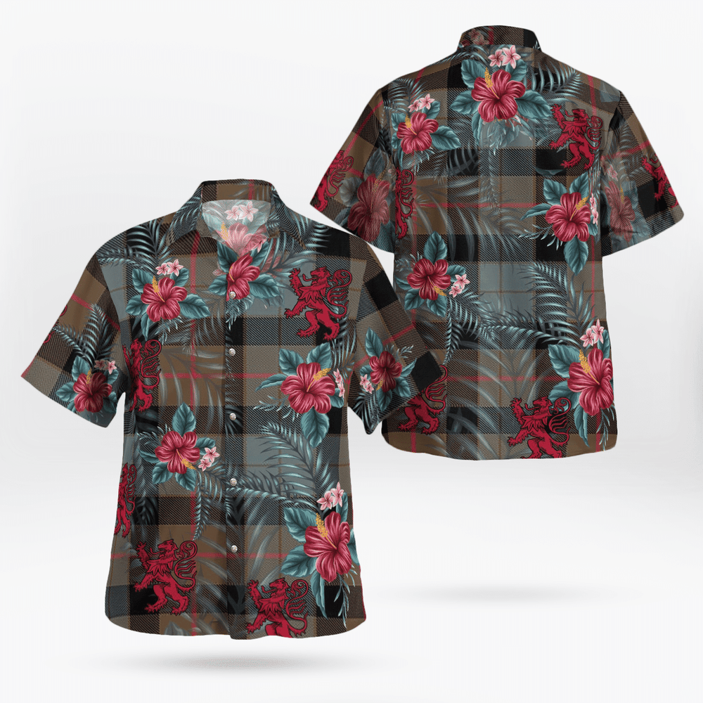 Clan Gunn Weathered Tartan Scottish Lion Hawaiian Shirt CP95 Gunn Weathered Tartan Tartan Hawaii Shirt   