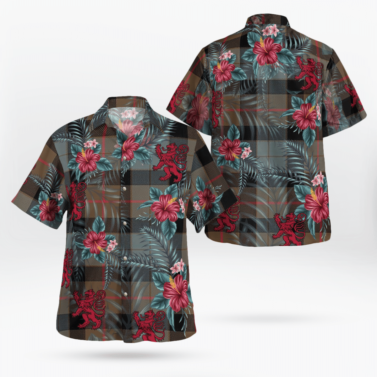 Clan Gunn Weathered Tartan Scottish Lion Hawaiian Shirt CP95 Gunn Weathered Tartan Tartan Hawaii Shirt   