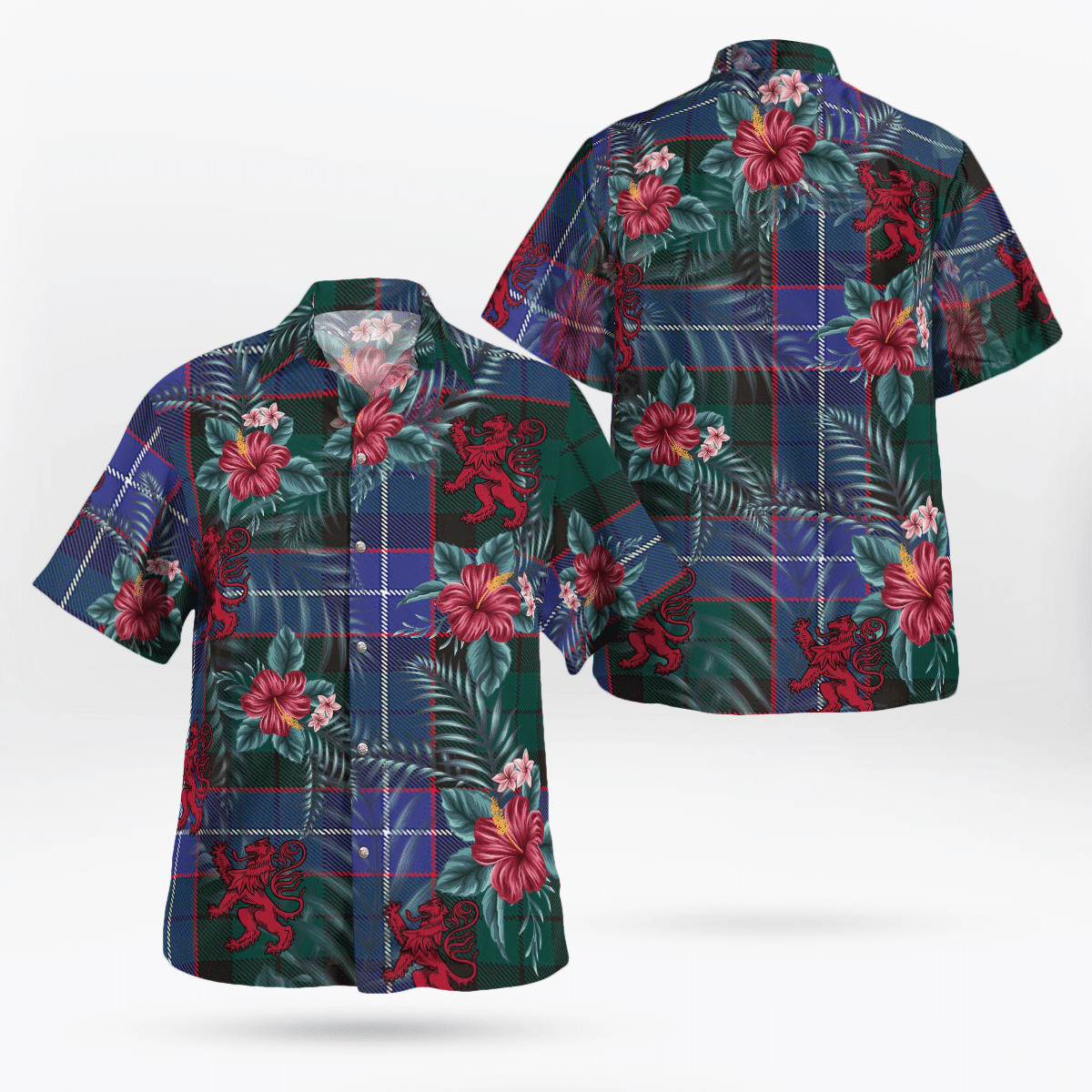 Clan Clan Hunter Modern Tartan Scottish Lion Hawaiian Shirt LF76 Hunter Modern Tartan Tartan Hawaii Shirt   