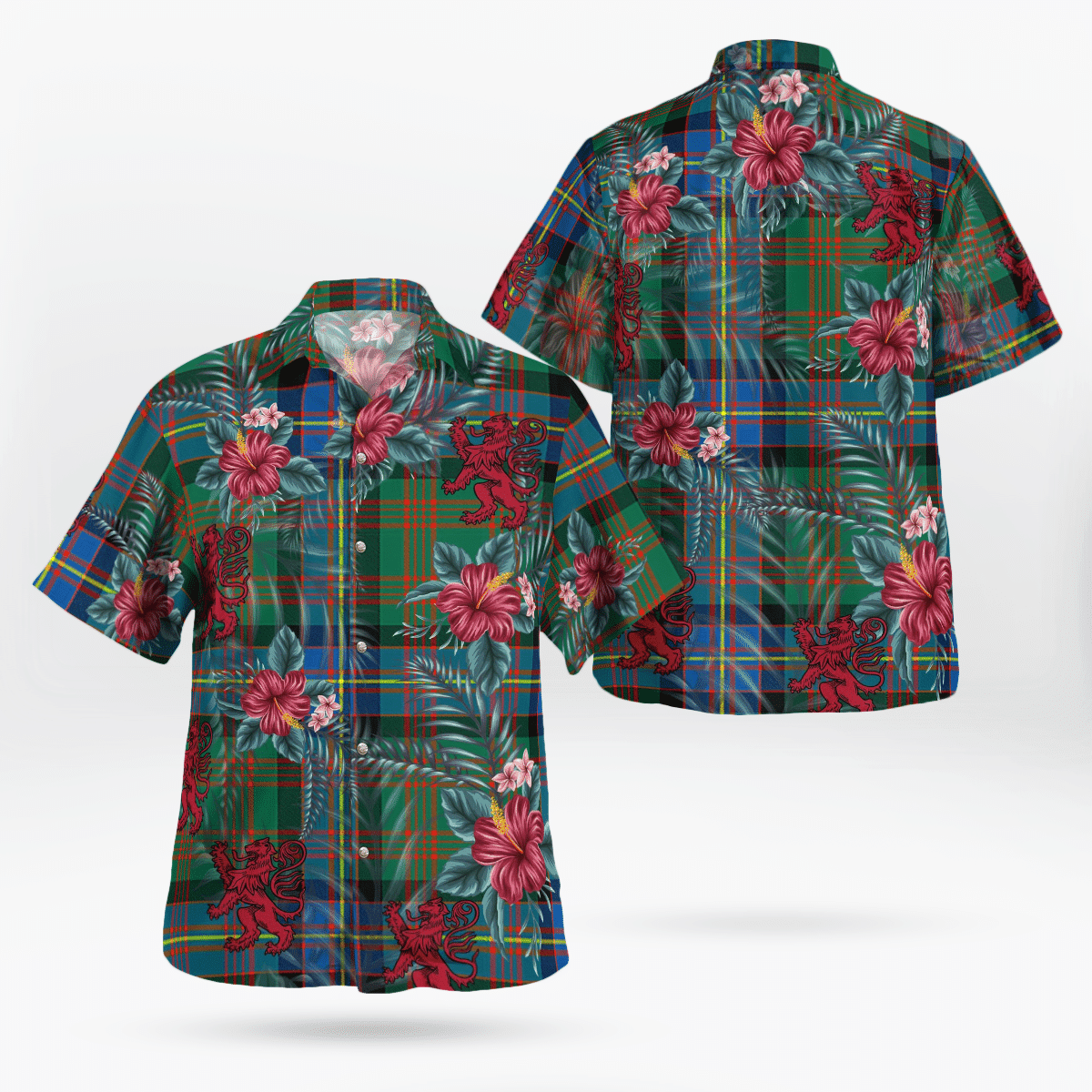 Clan Cochrane Ancient  Tartan Scottish Lion Hawaiian Shirt GL74 Cochrane Ancient Tartan Tartan Hawaii Shirt   