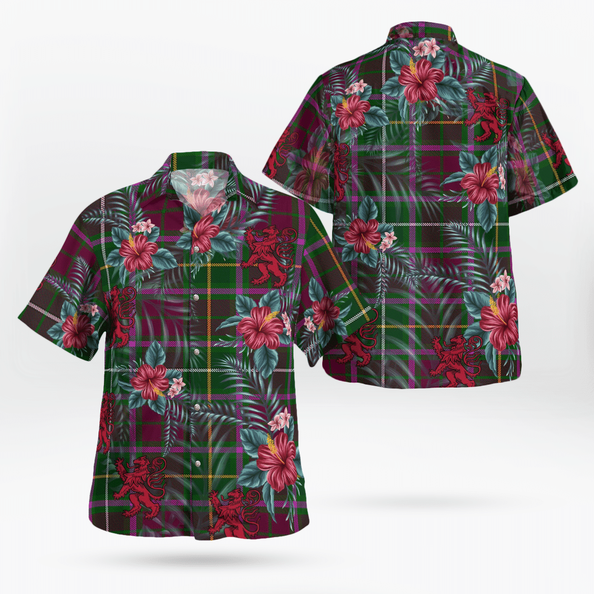 Clan Crosbie Tartan Scottish Lion Hawaiian Shirt WD51 Crosbie Tartan Tartan Hawaii Shirt   