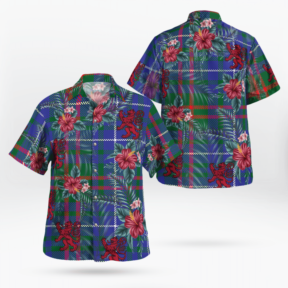 Clan Edmonstone Tartan Scottish Lion Hawaiian Shirt WC36 Edmonstone Tartan Tartan Hawaii Shirt   