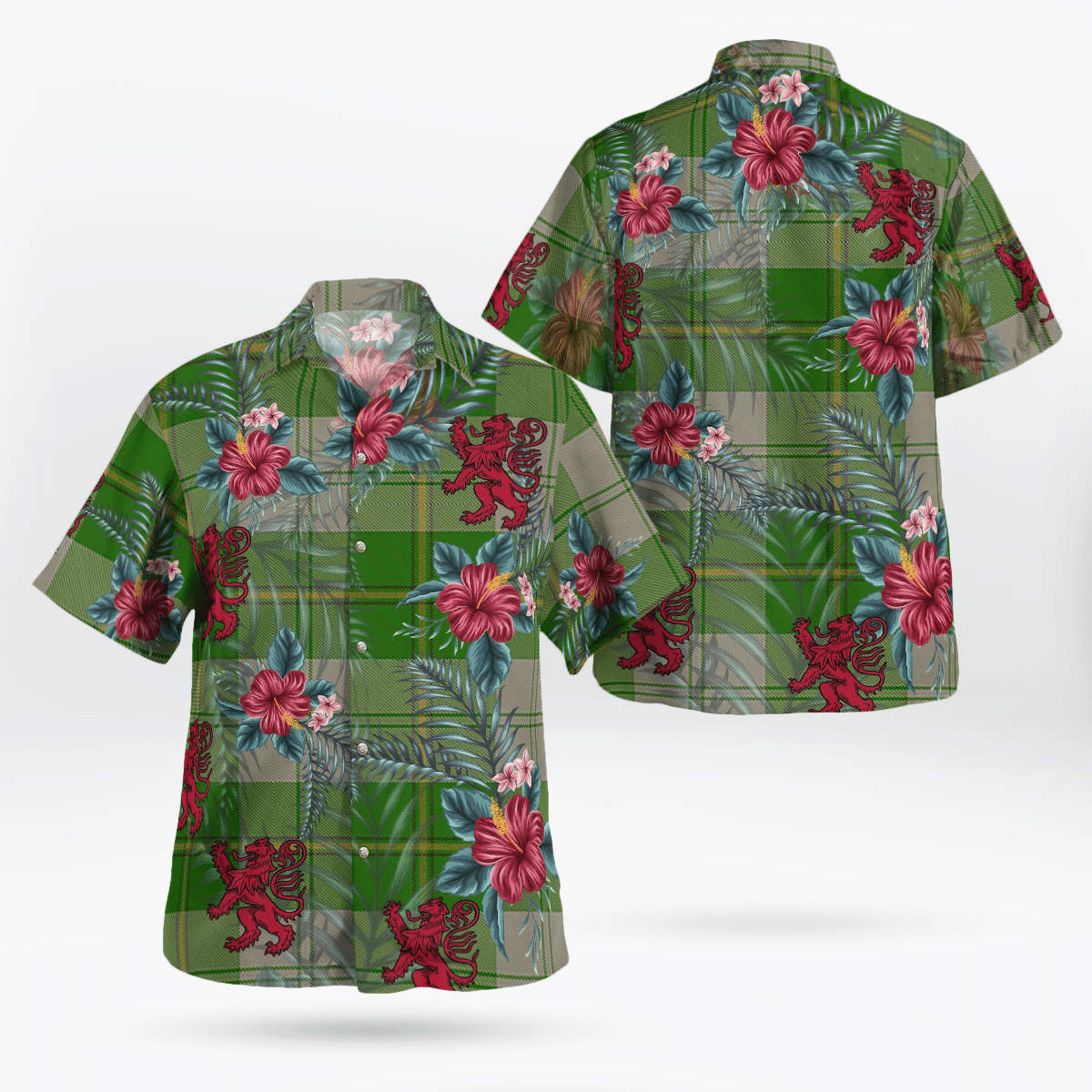 Clan Cunningham Dress Green Dancers Tartan Scottish Lion Hawaiian Shirt HK42 Cunningham Dress Green Dancers Tartan Tartan Hawaii Shirt   