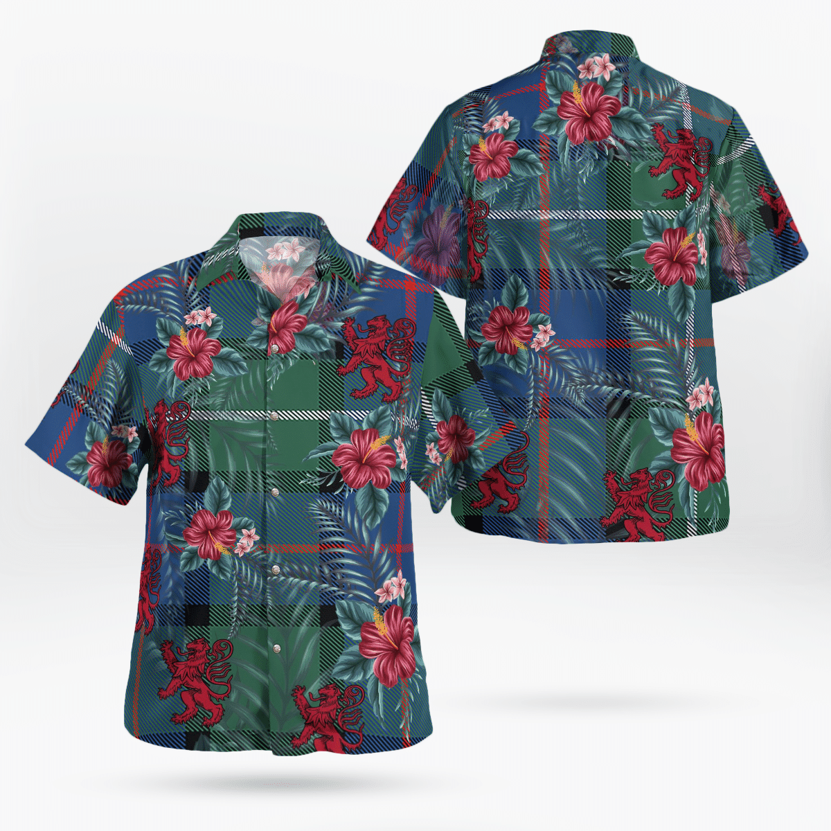 Clan Davidson of Tulloch Tartan Scottish Lion Hawaiian Shirt PU68 Davidson of Tulloch Tartan Tartan Hawaii Shirt   