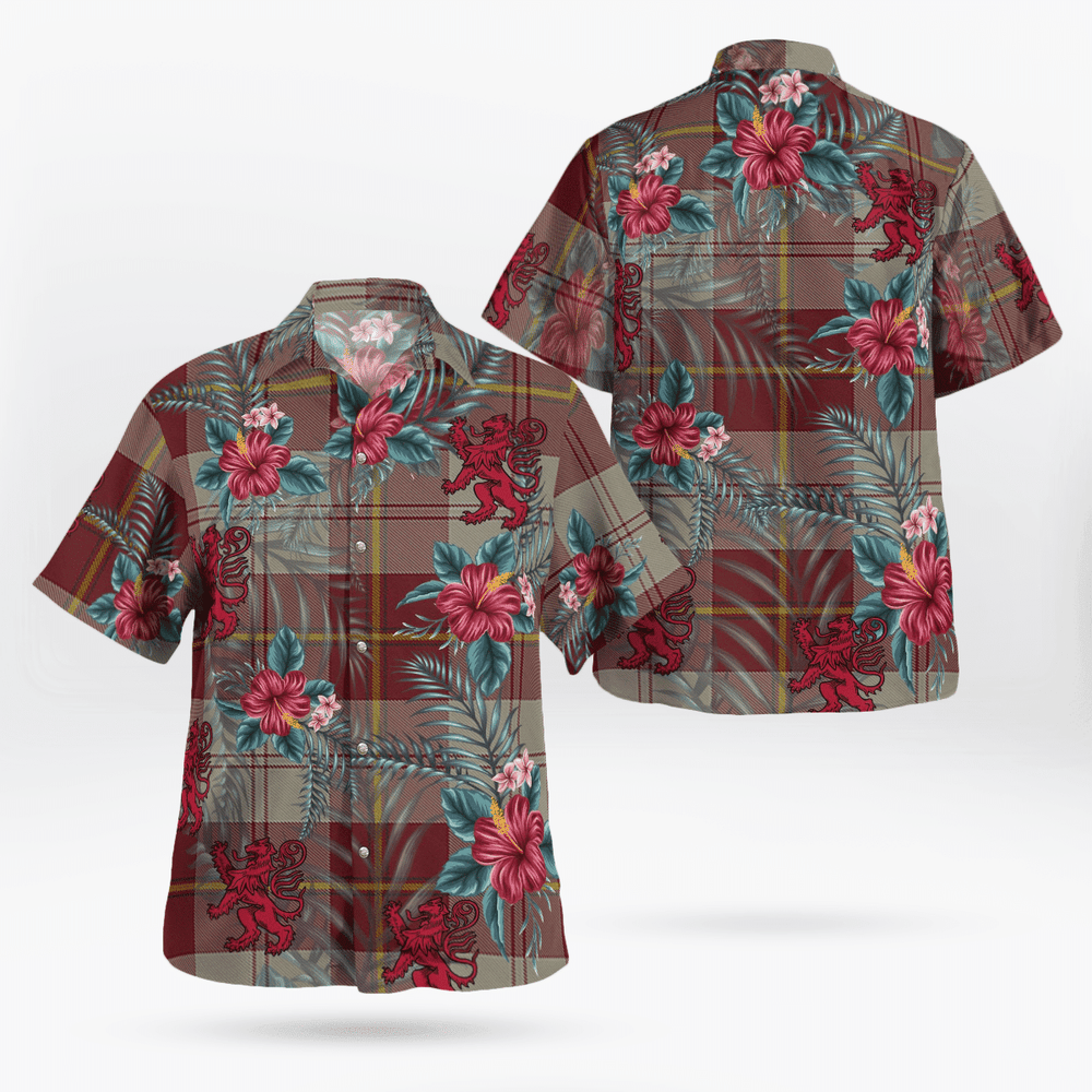 Clan Cunningham Burgundy Dancers Tartan Scottish Lion Hawaiian Shirt PC97 Cunningham Burgundy Dancers Tartan Tartan Hawaii Shirt   